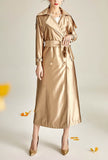 Satin Double-breasted Long Trench Coat