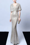 Vintage Sequin V-neck Fishtail Prom Dress