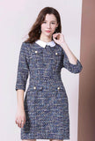 Women's Slim Lapel Collar Tweed Shirt Dress