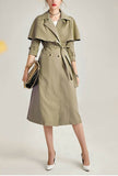 Women Belted Waist Cape Trench Coat