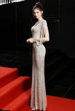 V-neck Fishtail Shiny Sequin Prom Dress
