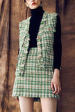 Avocado Green Slim Tweed Set Vest & Skirt