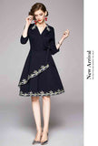 Black Embroidered A-line Midi Dress