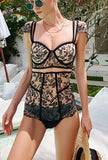 Black Lace Embroidery One-piece Swimsuit