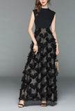 Bronzing Fringed Feather Star Formal Maxi Dress