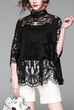 Casual Stand Collar Openwork Blouse