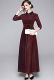 Elegant Lapel Velvet Long Sleeve Maxi Dress