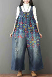 Floral Printed Cotton Wide-leg Overalls