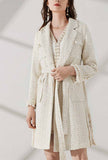 Medium Length Lapel Collar Tweed Coat