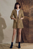 Mid-length Cropped Sleeves Oliver Green Tweed Coat