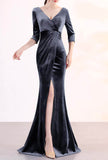 Sexy Long Sleeve Velvet Fishtail Party Wrap Dress