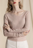 Sloping Shoulder Wool Blend Knit Pullover Sweater