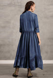 Vintage Spring Embroidered Loose-Fit Denim Maxi Dress