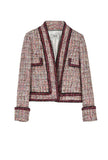 Vintage V-neck Tweed Blazer & Side Slit Midi Skirt Suit