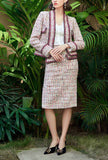 Vintage V-neck Tweed Blazer & Side Slit Midi Skirt Suit