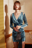 Vintage Velvet V-neck Tight Mini Dress