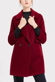 Wine Red Wool Blend Mid-length Coat