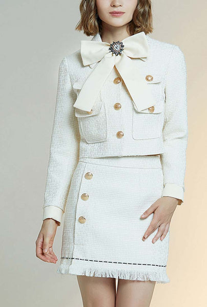 White jacket dress set sales