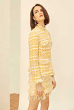 Yellow Stand Collar Tweed Coat + Short Pants Two Piece Sets