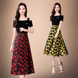 Short Sleeve Retro Slim Silk Floral Slip Dress