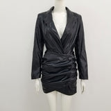 Black Leather V-neck Bodycon Mini Dress