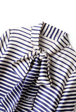 100% Silk Striped Bow Tie Long Sleeves Blouse