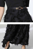 V-neck Fringed Feather Belted Maxi Dress