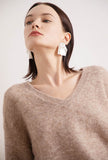 Solid Color V-neck Loose Pullover Knit Sweater