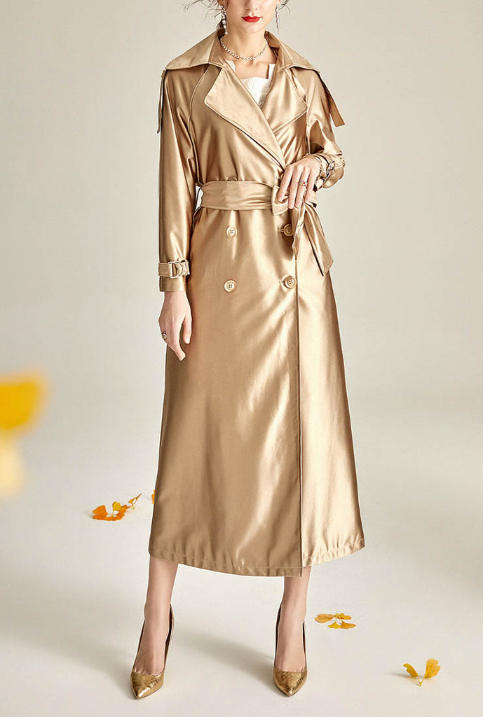 London Fog Satin Double-breasted Long Trench Coat