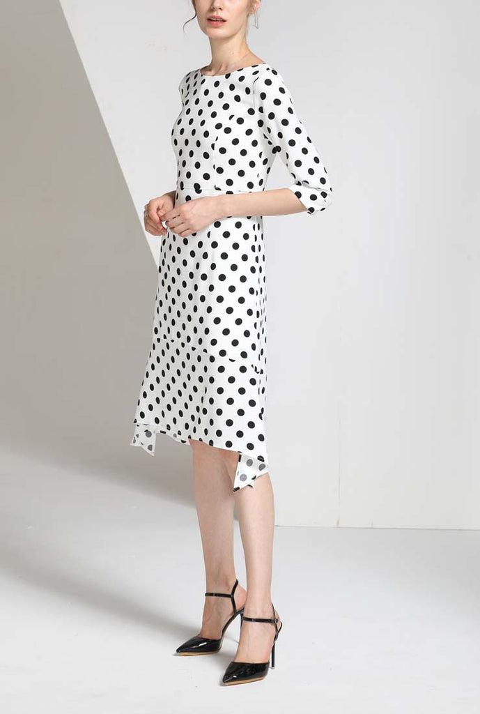 Polka Dots Back Zipper Half Sleeve Midi Dress