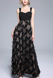 Fringed Feather Suspender Maxi Dress