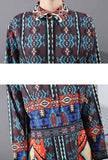 Spring Ethnic Print Lapel Maxi Shift Dress