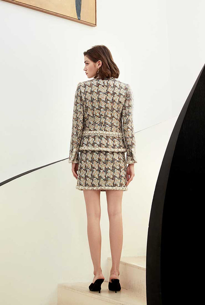 Spring Round Neck Tweed Jacket & Short Skirt Suit