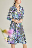 Retro Printed Cinched-Waist Trench Coat Dress