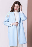 Floral Embroidered Wool Blend Mid-length Overcoat