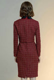 Women's Red Bow Tie Tweed Top + Midi Skirt Two Piece Set