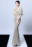 Vintage Sequin Halter V-neck Fishtail Prom Dress 