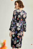 Floral Print V-neck Velvet Midi Dress