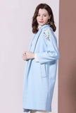 Floral Embroidered Wool Blend Mid-length Overcoat