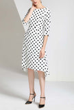 Polka Dots Back Zipper Half Sleeve Midi Dress