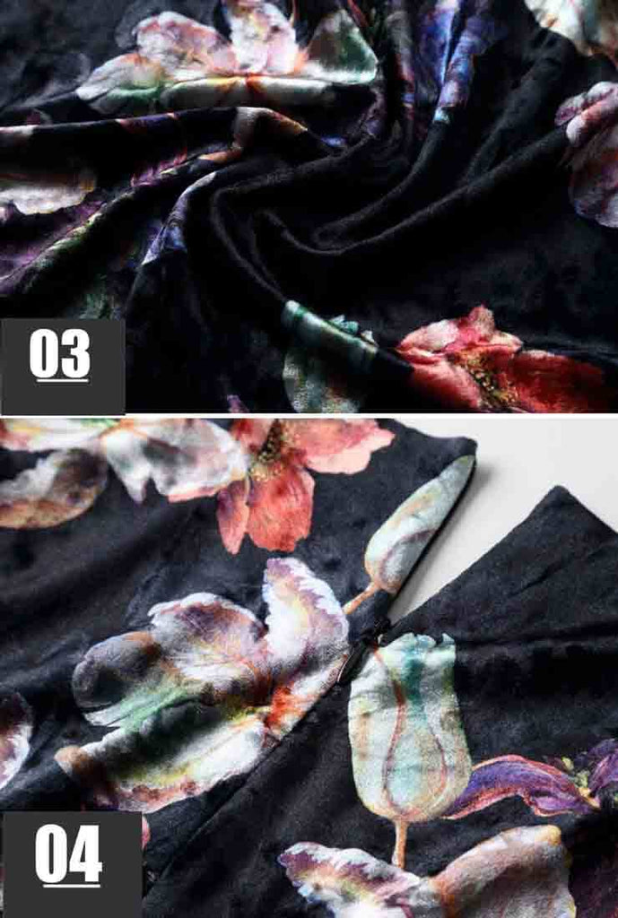 Floral Print V-neck Velvet Midi Dress
