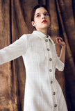 Tweed Single-breasted Lapel Formal Shirt Dress