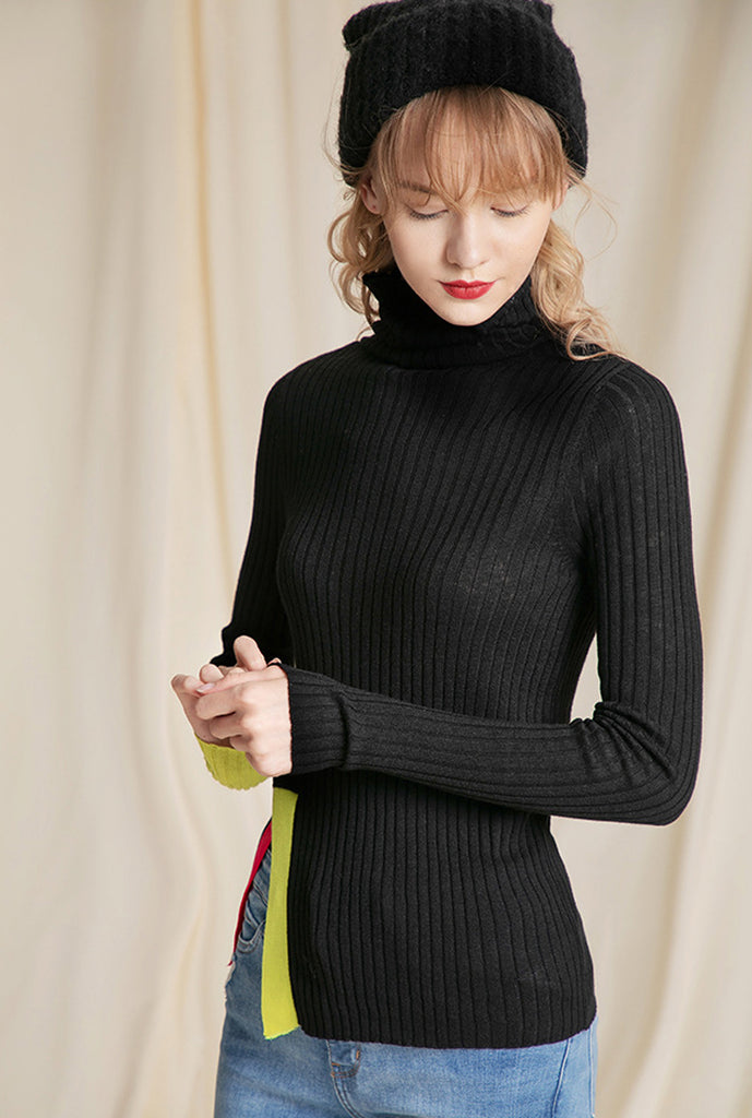 Solid Color Simple Turtleneck Knit Sweater