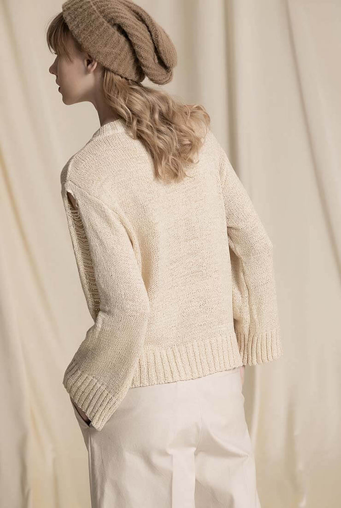 V-neck Hollow Out Knit Loose Top Sweater
