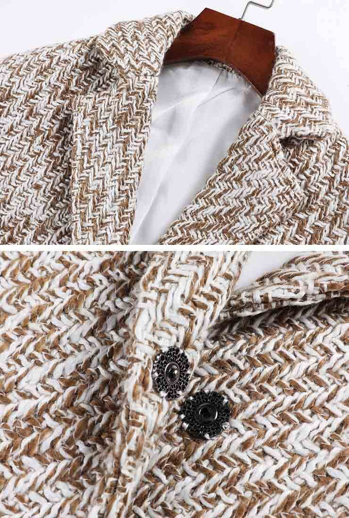Loose Shape Lapel Collar Short Tweed Jacket