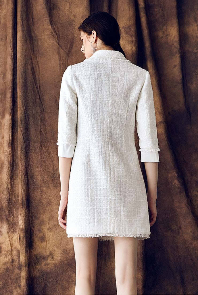 Tweed Single-breasted Lapel Formal Shirt Dress