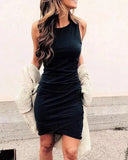 Sleeveless Solid Color Round Collar Casual Wear Dress