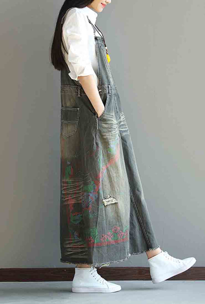 A-line Oversize Denim Strap Maxi Dress