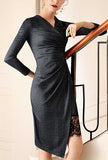 Black Lace Splice Bodycon Midi Dress