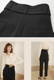 Black Lace Up Straight High Waist Suit Pants